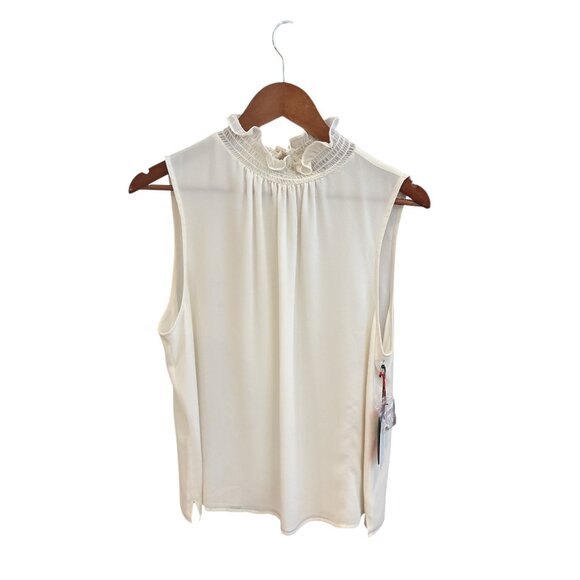 Sleeveless Ivory Ruffle Neck Blouse Vince Camuto Womens Size L 100% Polyester - Picture 1 of 8